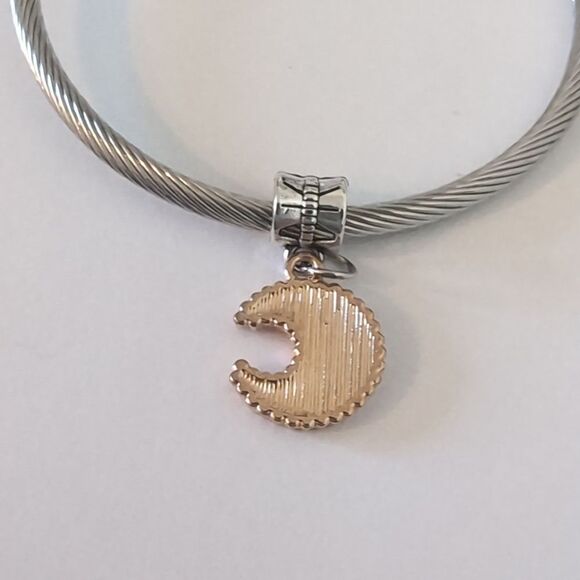 Gold with Pink Studded Moon & Star Dangle‎ Charm for Pandora Style Bracelet - Picture 4 of 4